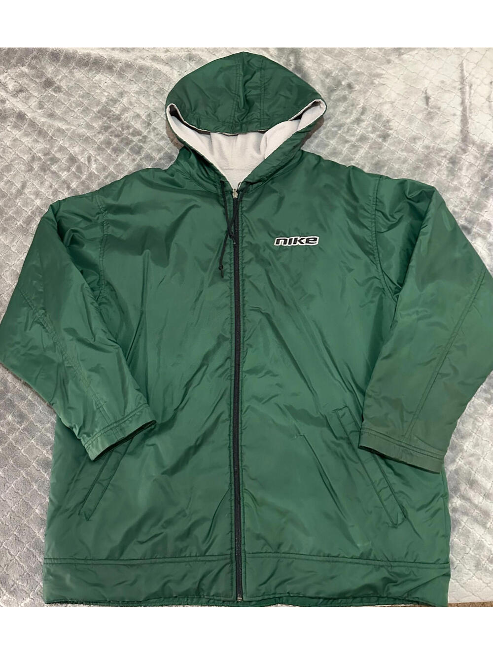Y2K Nike Jacket Men Large L Green Gray Parka Reversible Full Zip Hood Vintage